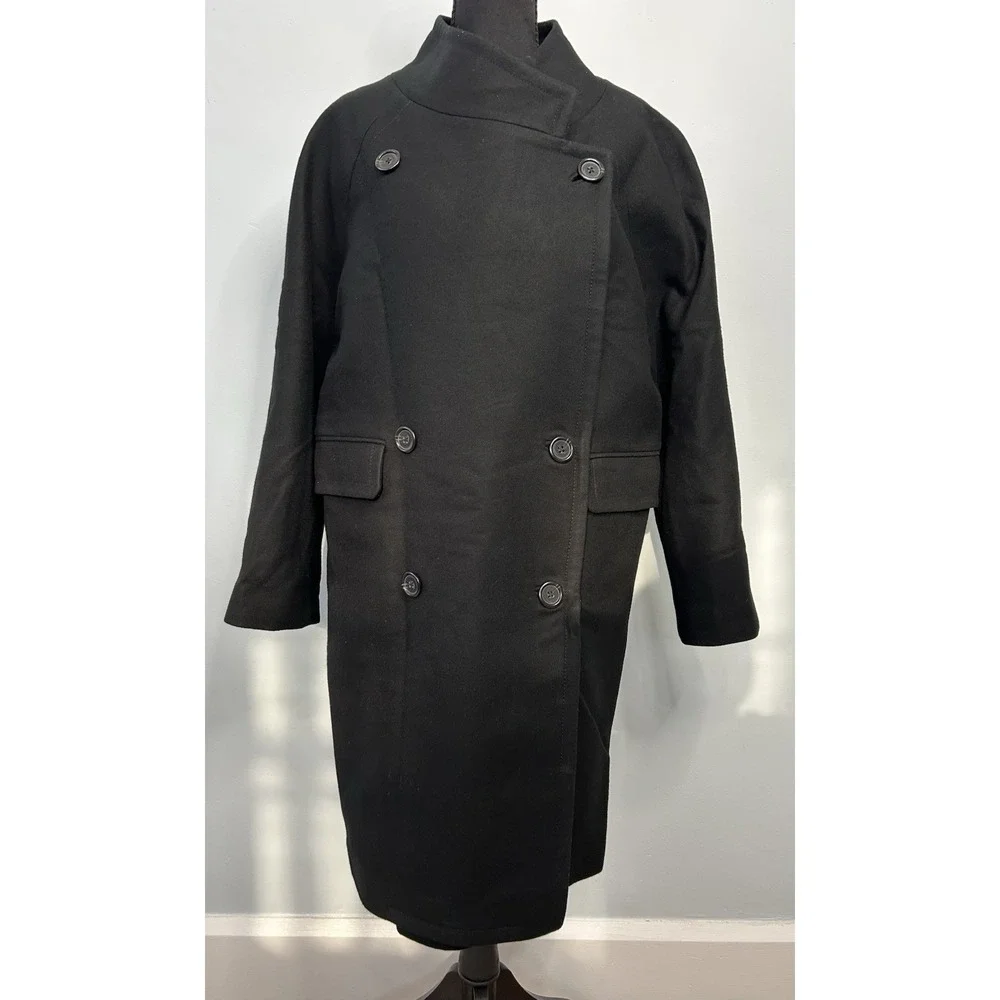 J.CREW Black Double-Breasted Long Coat Wool Cashmere Blend Collared Women 8 - Picture 3 of 7
